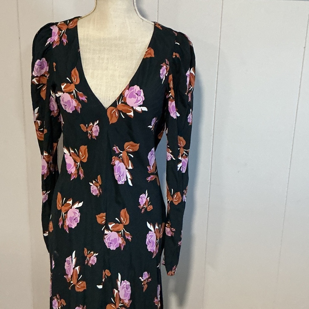 Zara Black Maxi Dress with Purple Rose Print - Picture 2 of 6